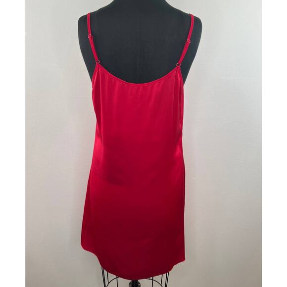 Femofit Red Satin V-Neck Slinky Sleeveless Mini Slip Sleep Dress Night Gown M - Picture 4 of 5